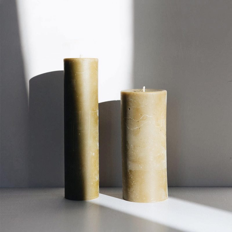 beeswax pillar candle moss