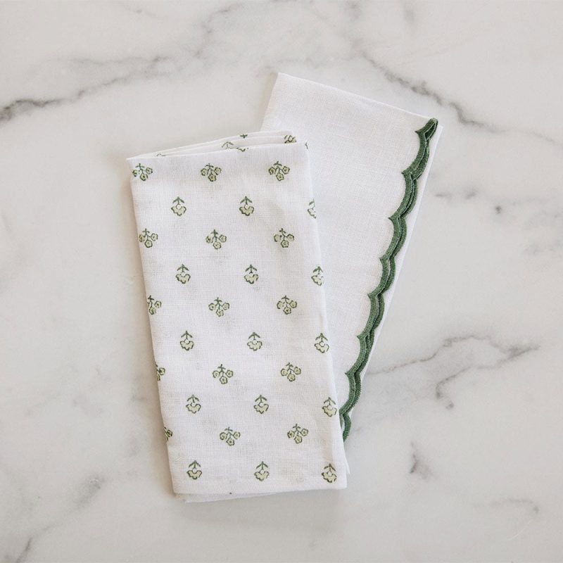 block print napkin set green2