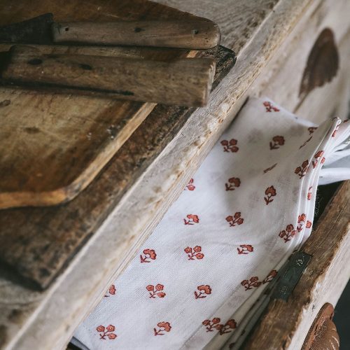 block print napkin set red2