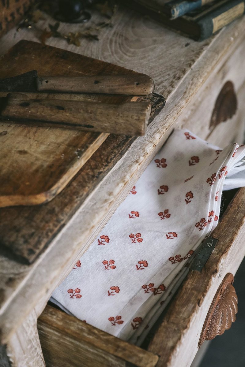 block print napkin set red2