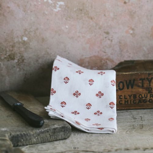 block print napkin set red3