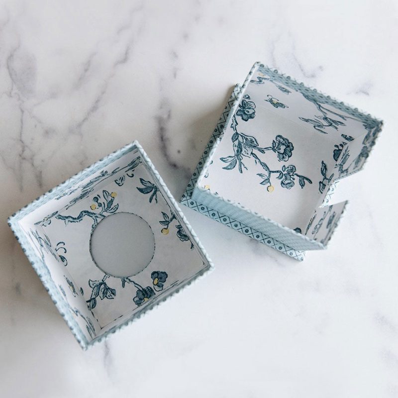 block printed tissue box blue