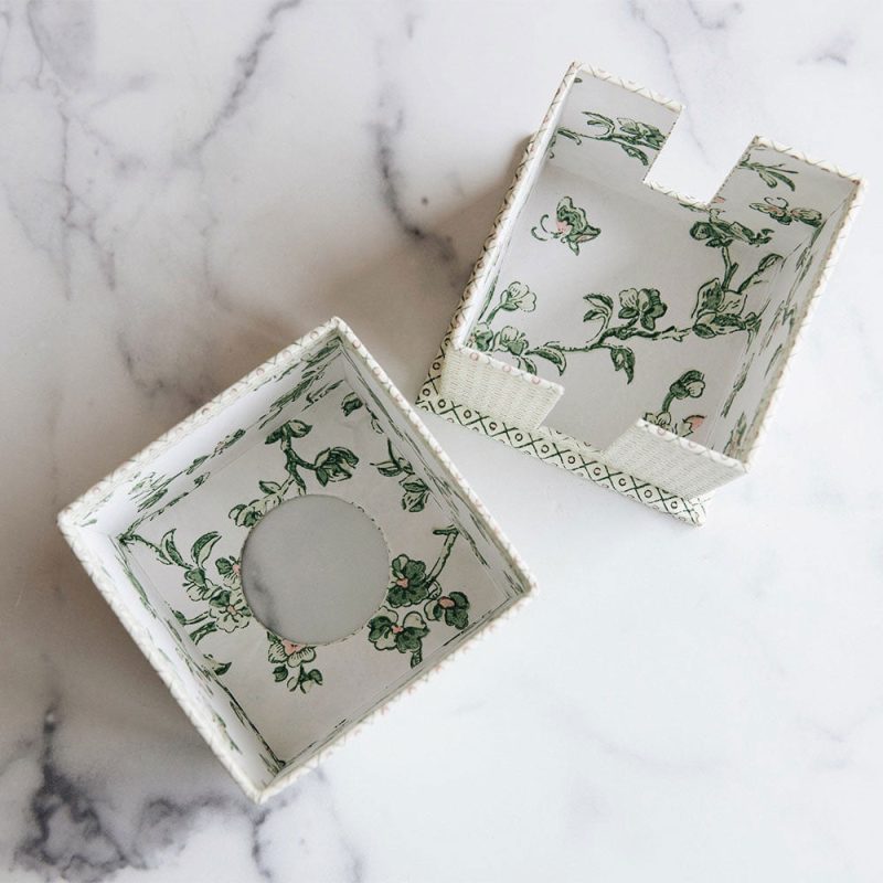 block printed tissue box green