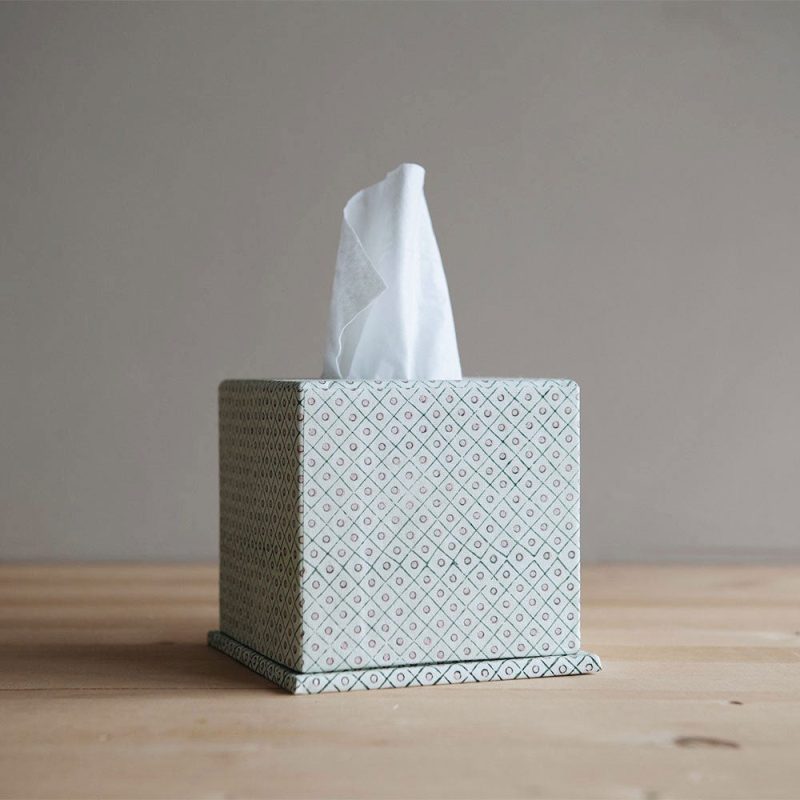 block printed tissue box green1