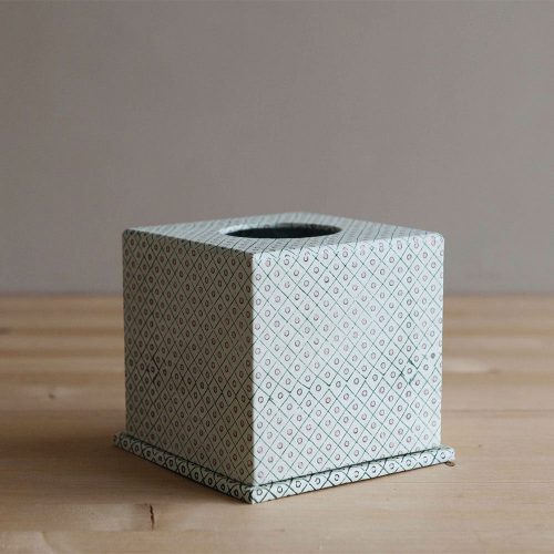 block printed tissue box green2