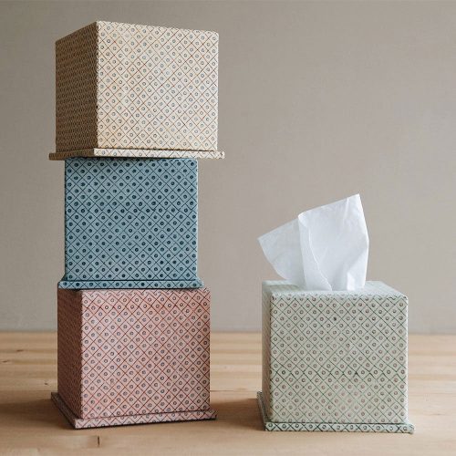 block printed tissue boxes