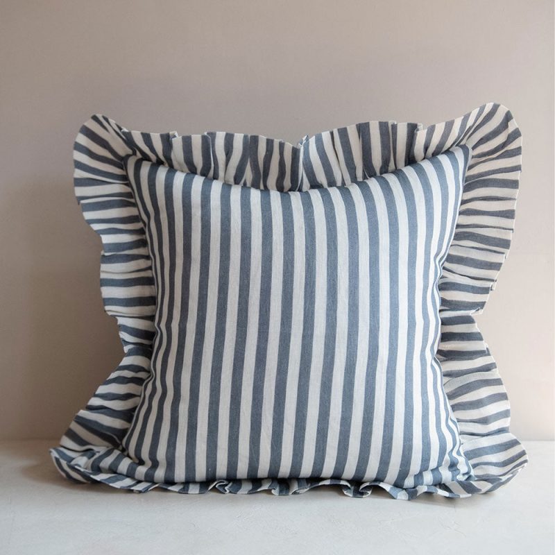 linen pillow cover stone blue stripe