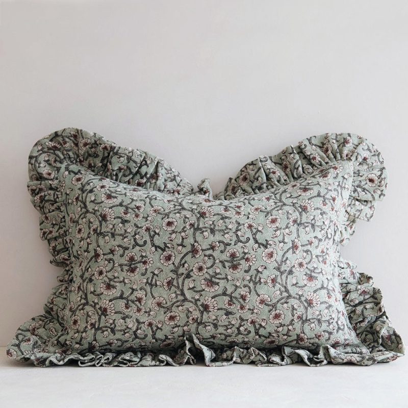 linen ruffle pillow floral