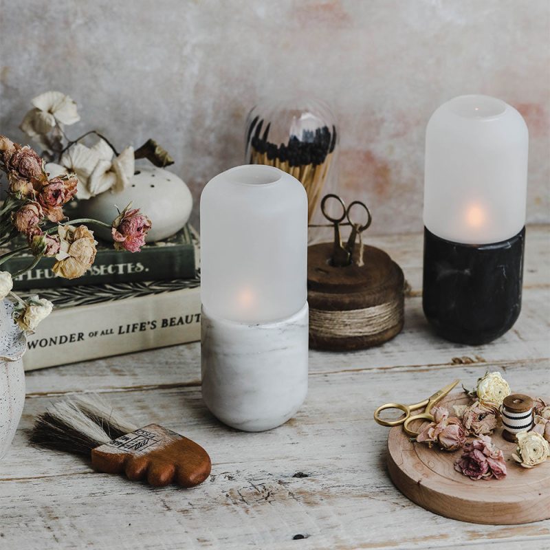 marble frosted glass candle holder