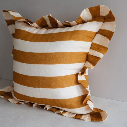 ochre striped pillow