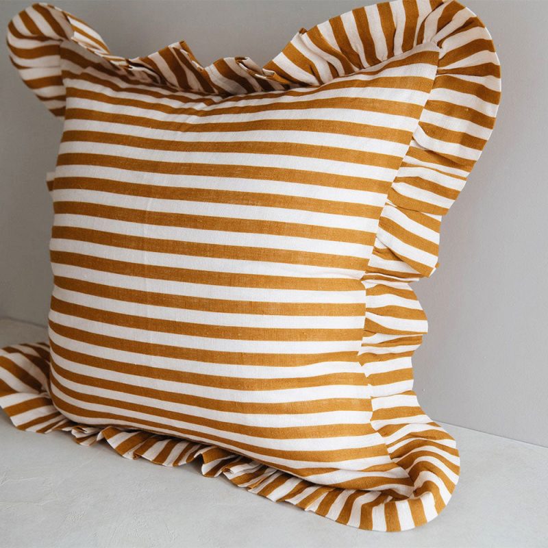 ochre thin striped pillow