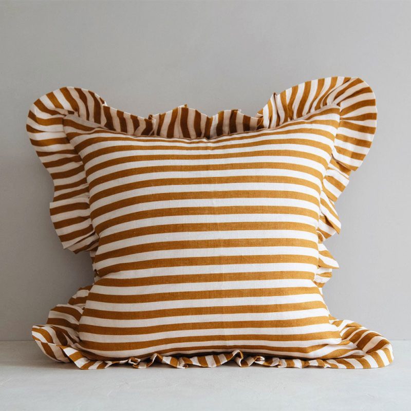 ochre thin striped pillow1