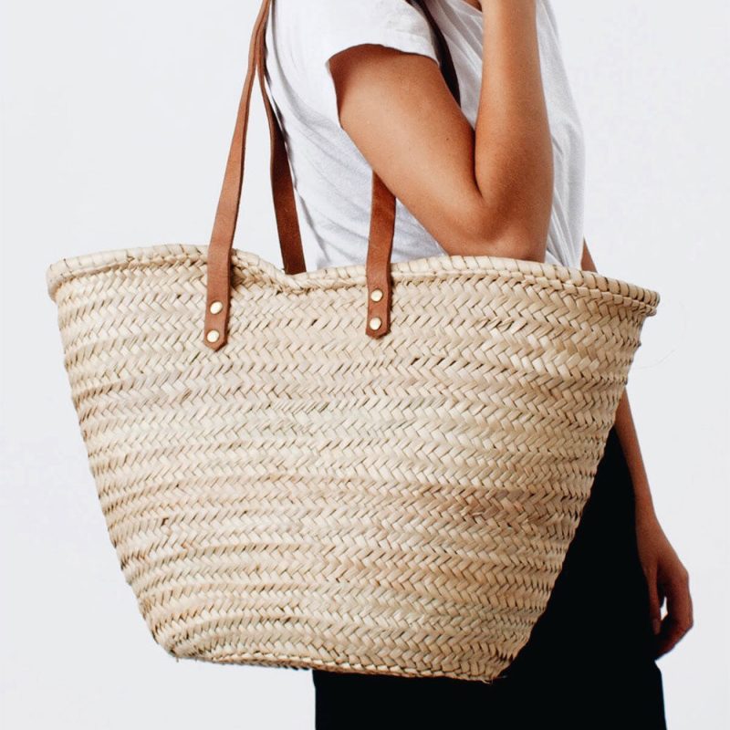 palm leaf shopper leather handle1