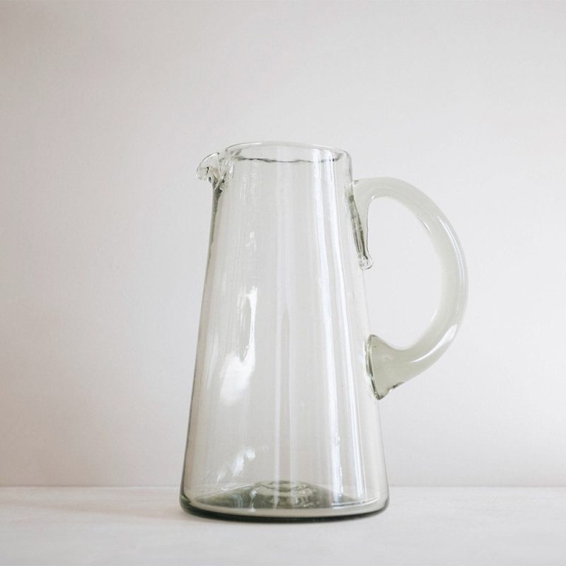 recycled glass pitcher with handle