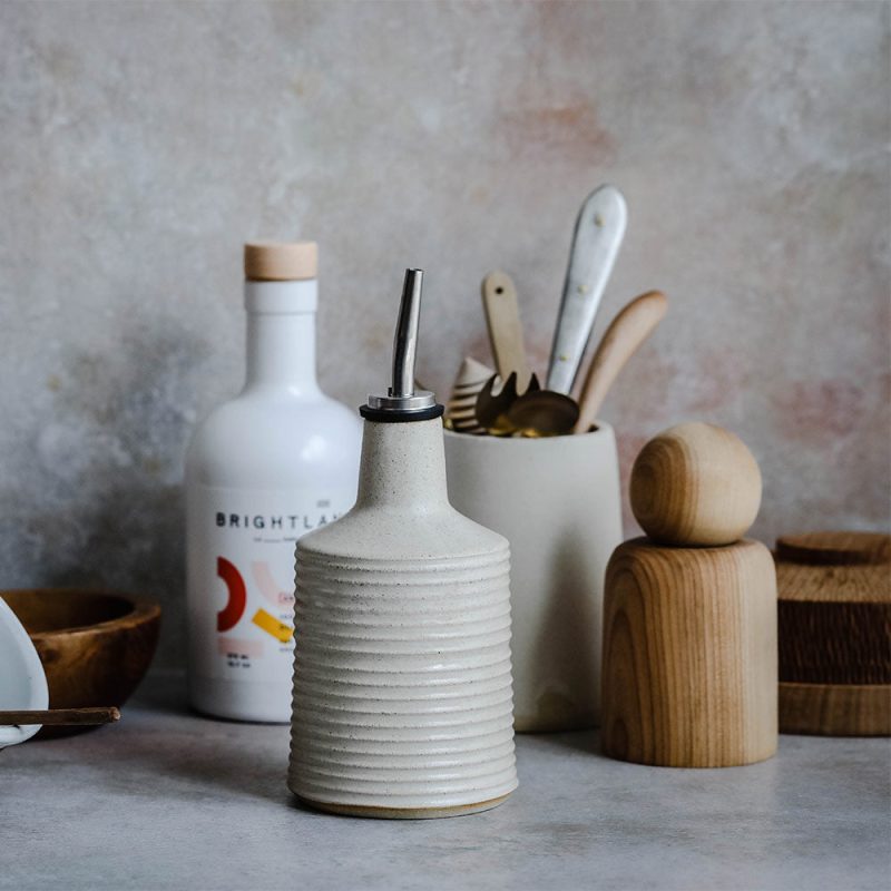 ribbed ceramic oil bottle