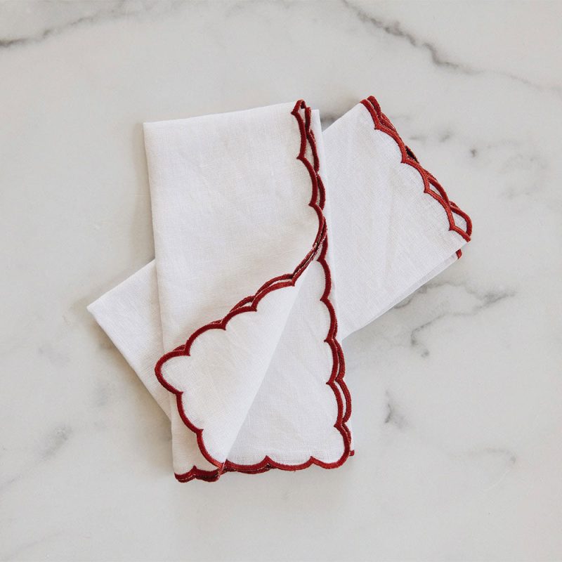 scallop napkin set red1