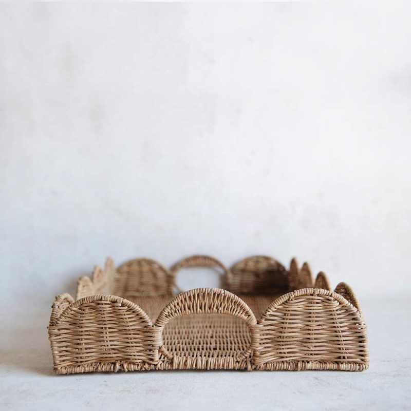 scalloped rattan tray