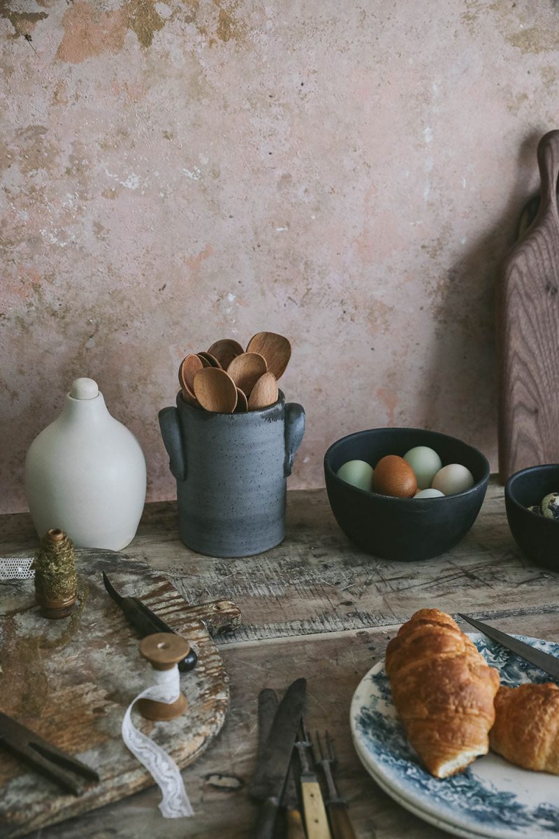 stoneware ceramic utensil crock dark