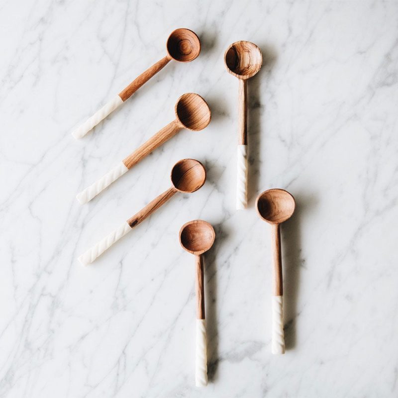 wood coffee scoop set