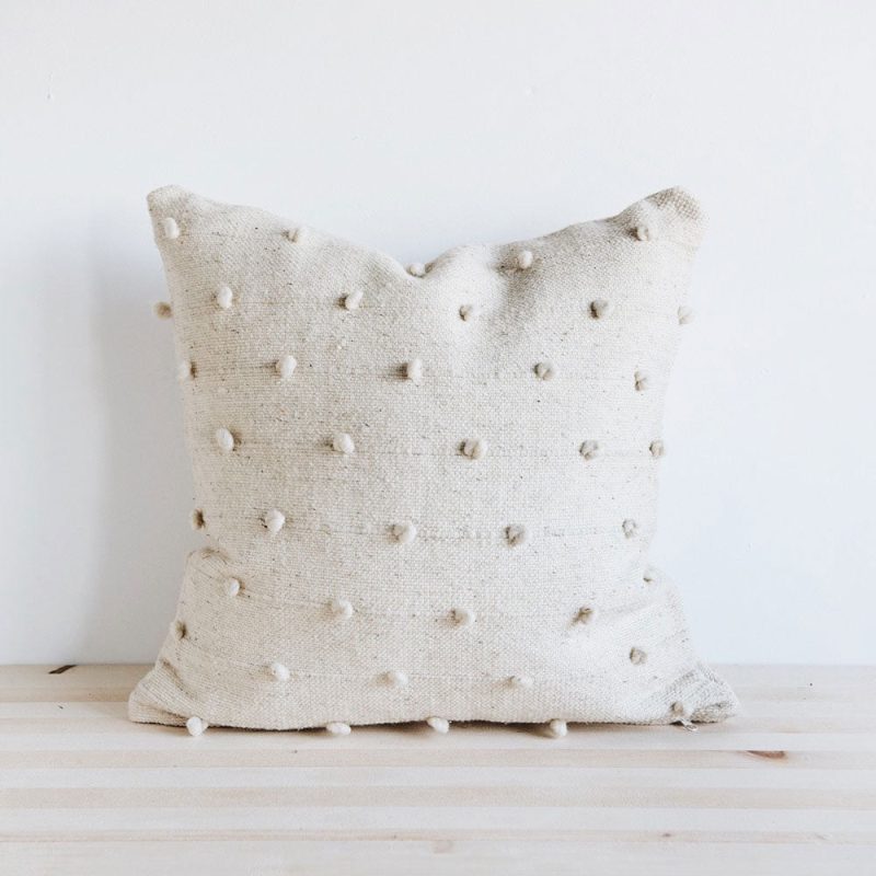 wool throw pillow natural poms