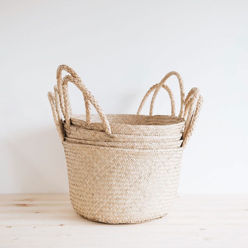 woven floor basket with handles