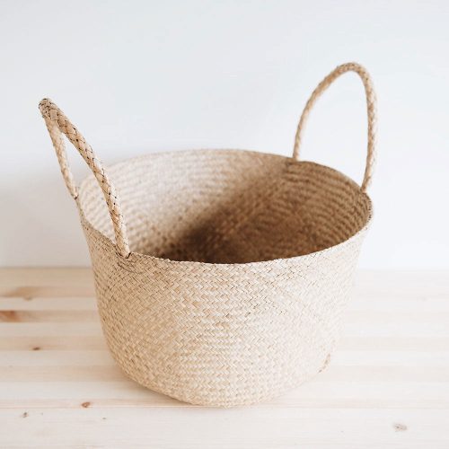 woven floor basket with handles2