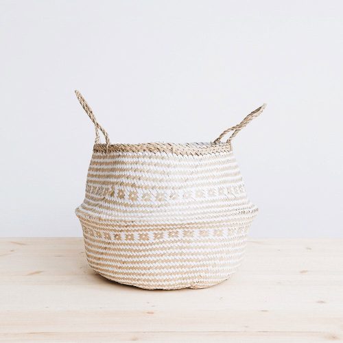 woven weave belly basket white